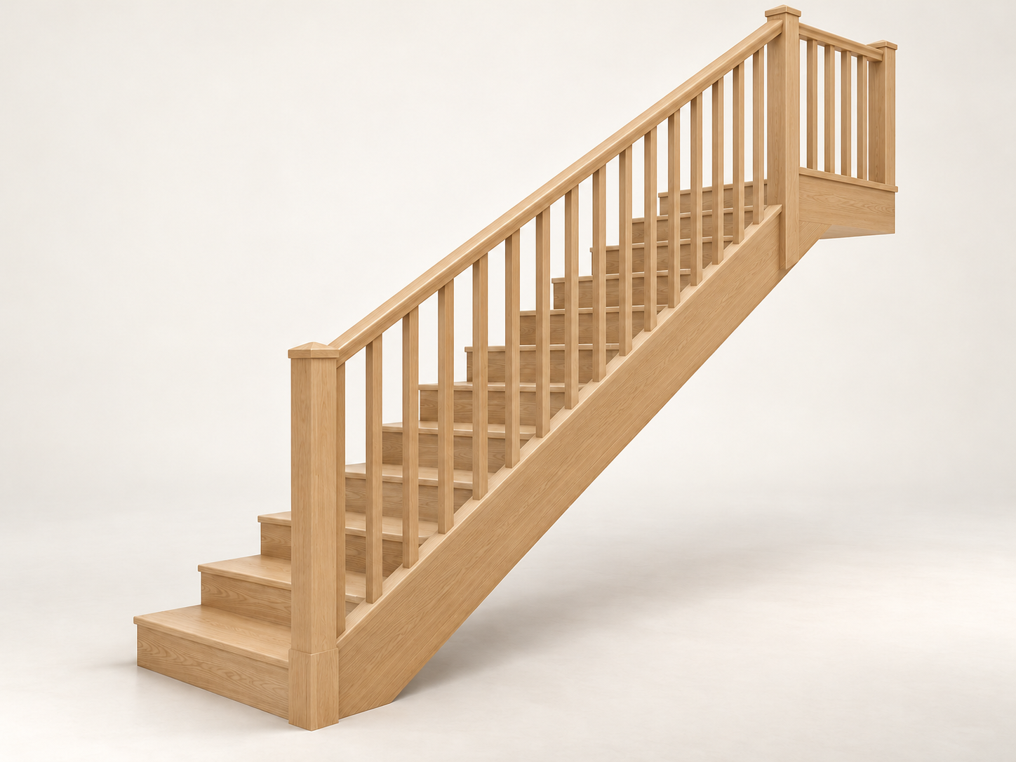 Illustrative design: Square oak timber balusters and newel posts with matching handrail