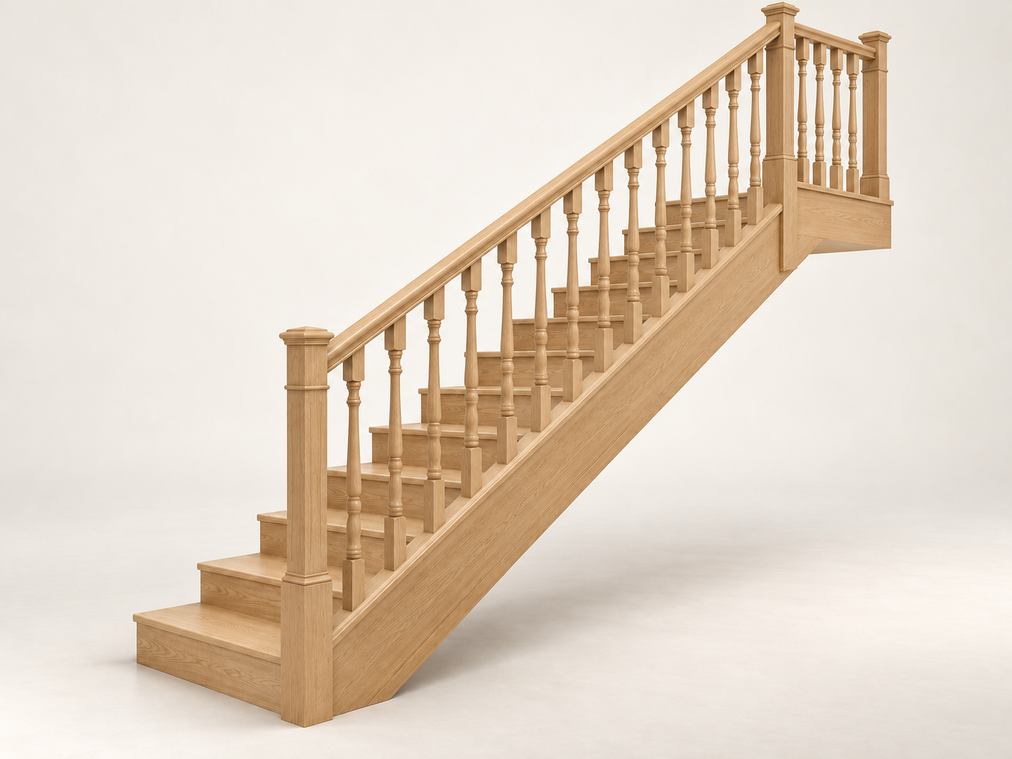 Illustrative design: Traditional turned timber spindles and decorative oak newel posts